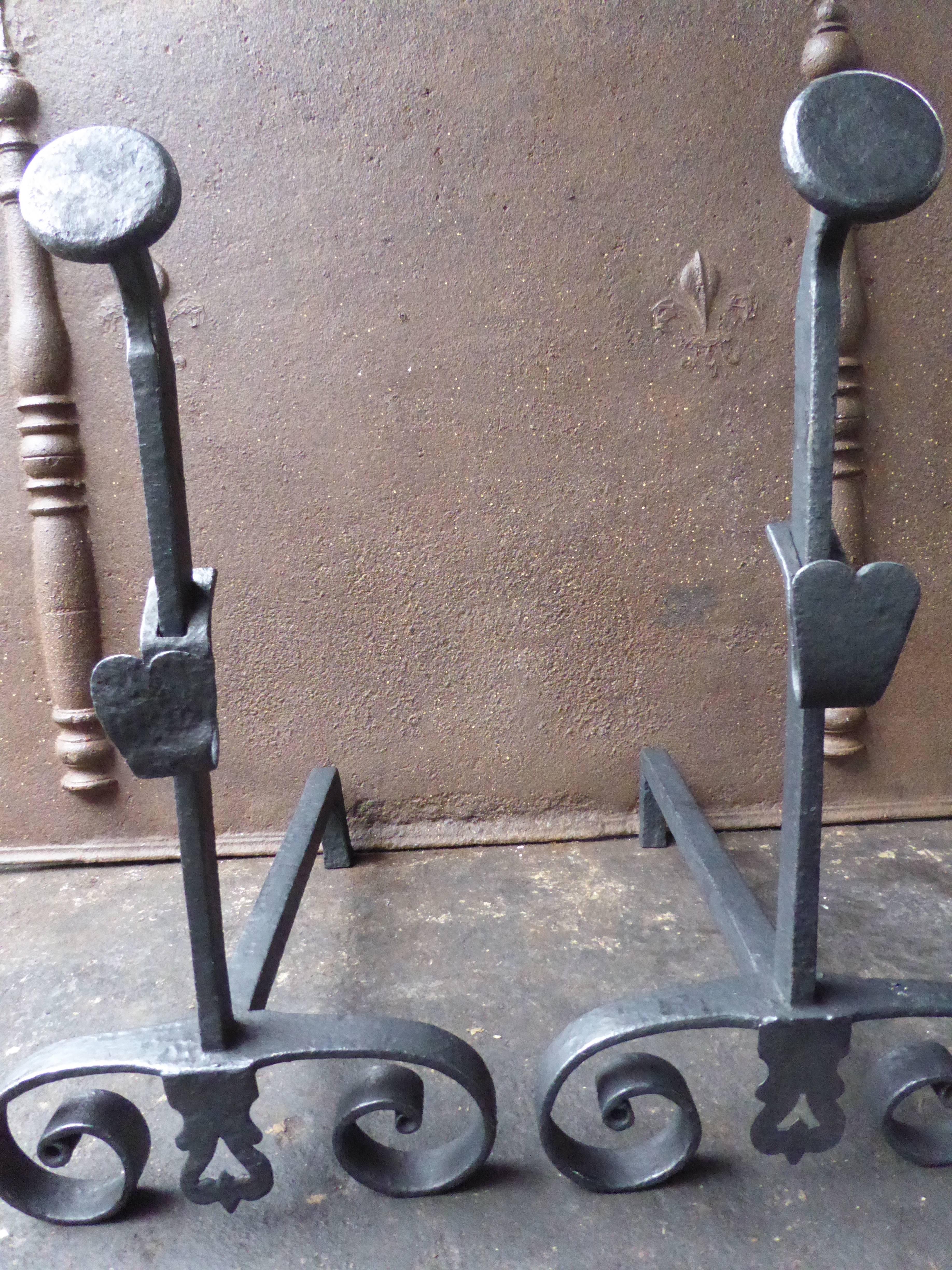 Wrought Iron 19th Century French Napoleon III Andirons or Firedogs