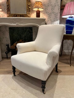 Sillón francés Napoleón III del siglo XIX en percal, listo para retapizar