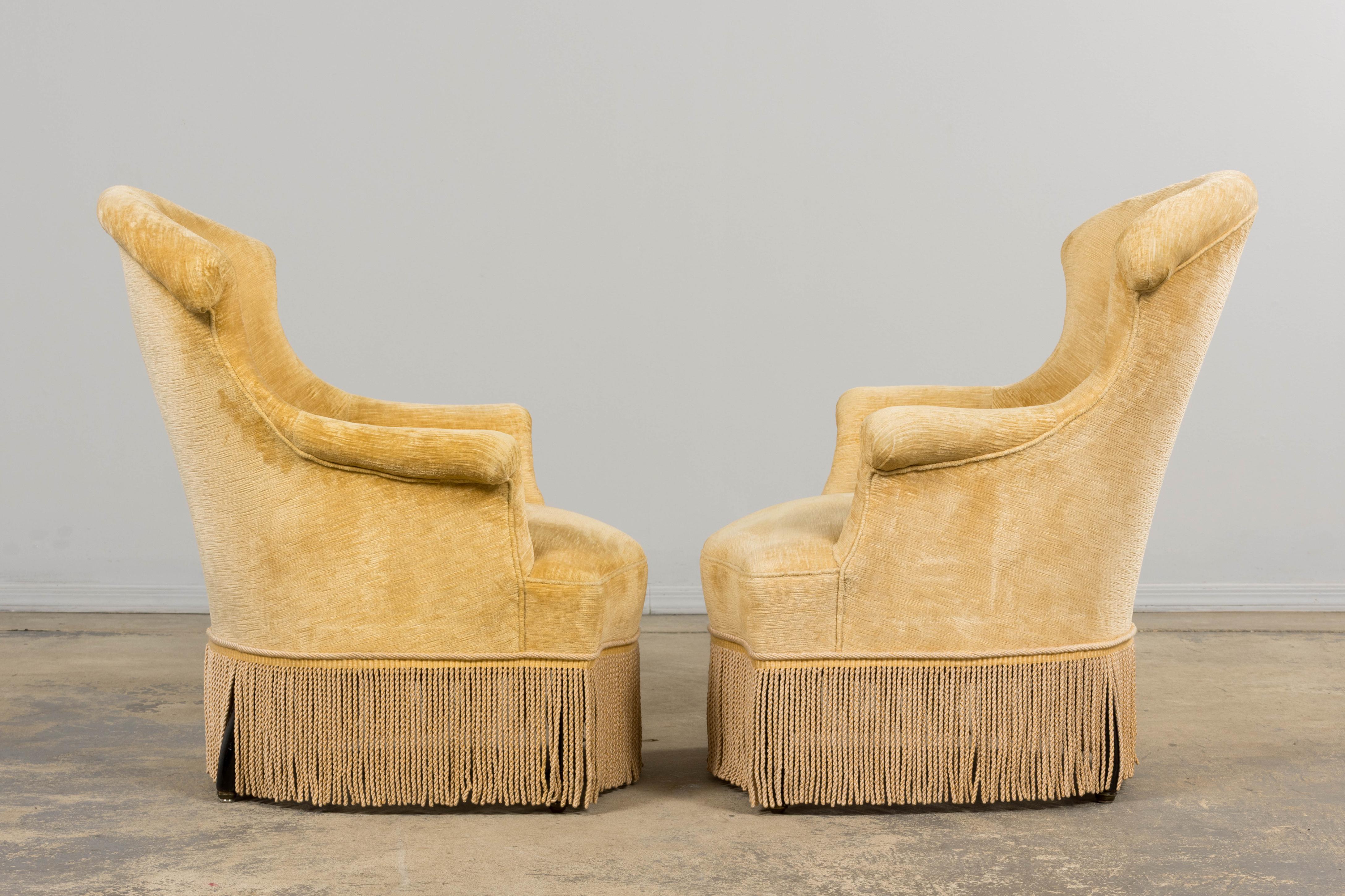 Fauteuils Napoléon III français du XIXe siècle avec velours ocre crème - une paire en vente 8
