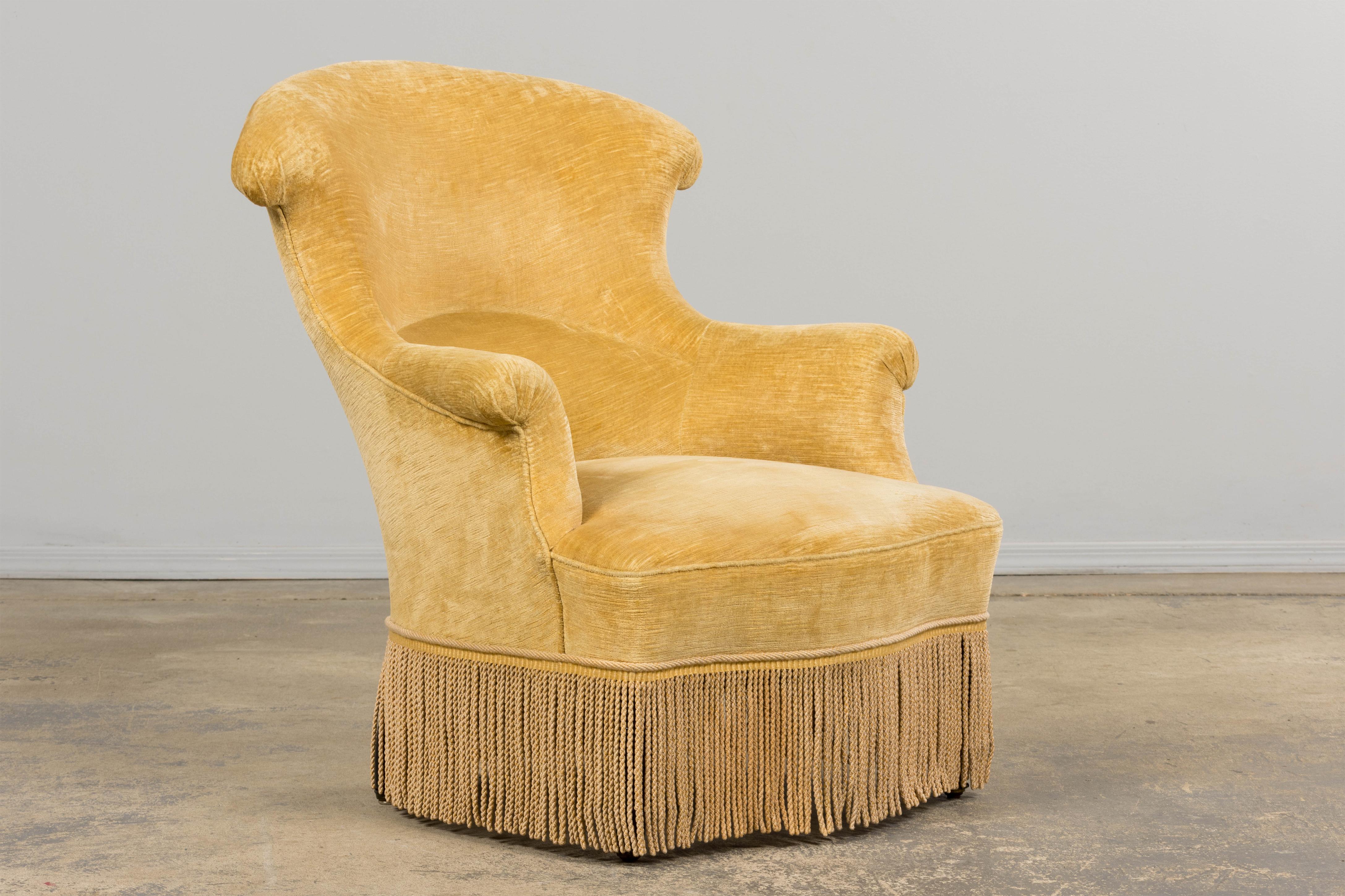 Fauteuils Napoléon III français du XIXe siècle avec velours ocre crème - une paire en vente 2