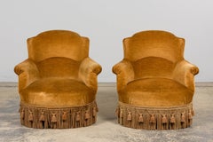 19th Century French Napoleon III Armchairs W/ Golden Ochre Mohair - A Pair