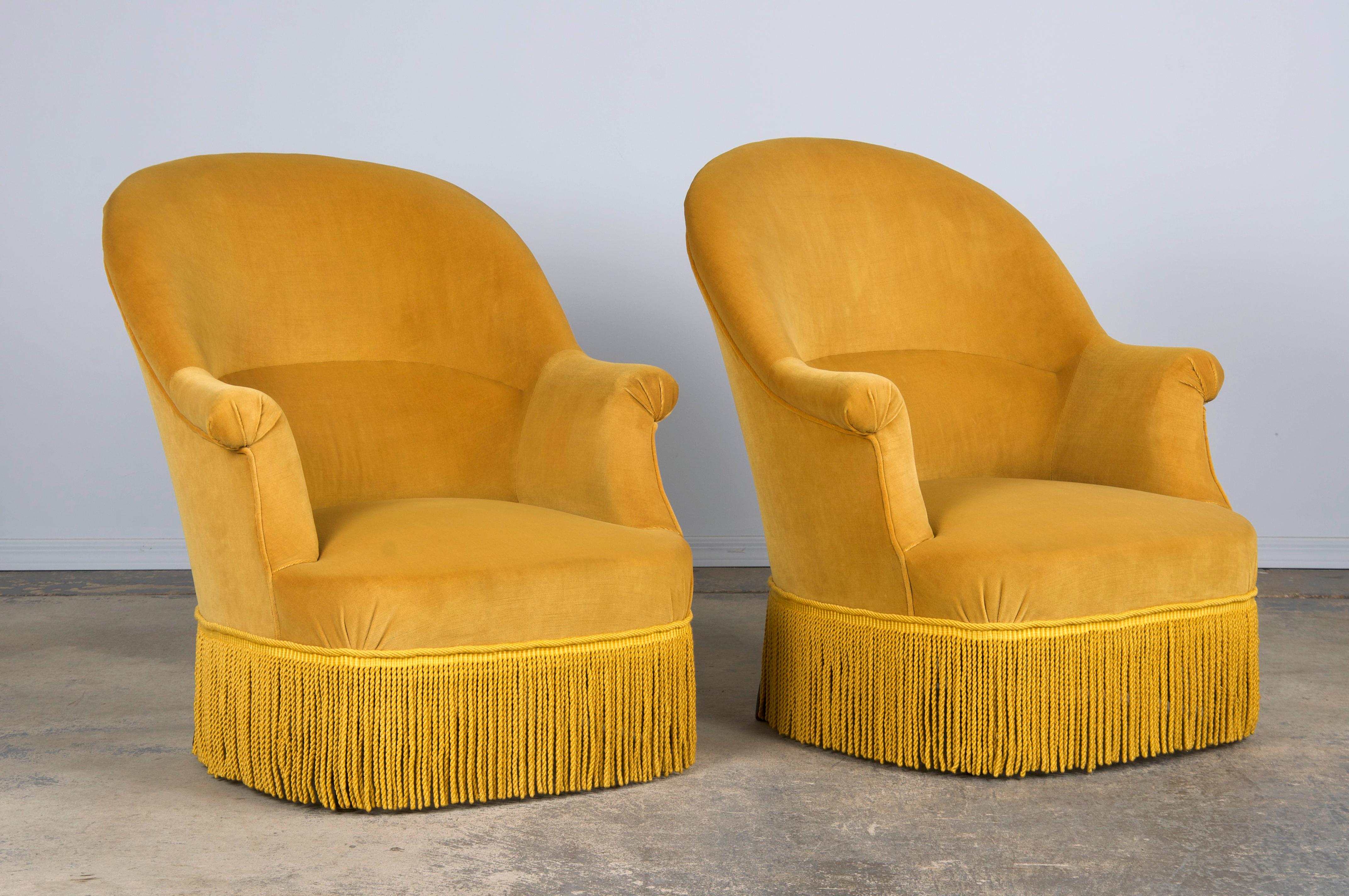 19th Century French Napoleon III Armchairs W/ Golden Yellow Velvet - A Pair 6