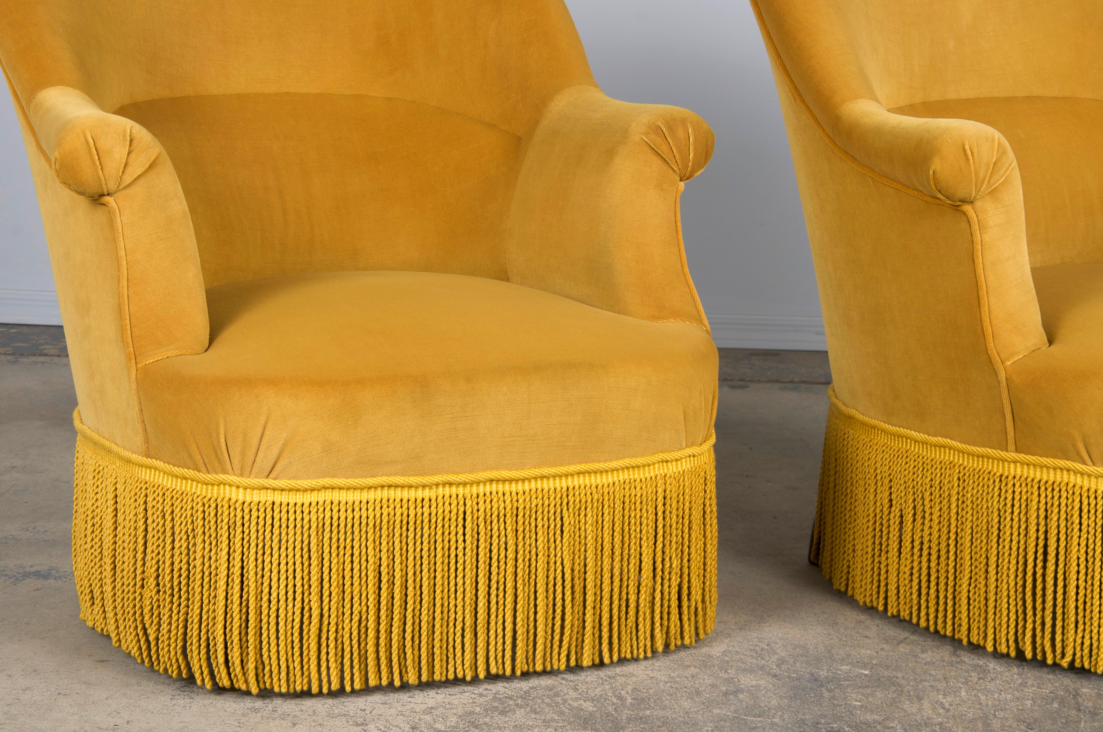 19th Century French Napoleon III Armchairs W/ Golden Yellow Velvet - A Pair 7