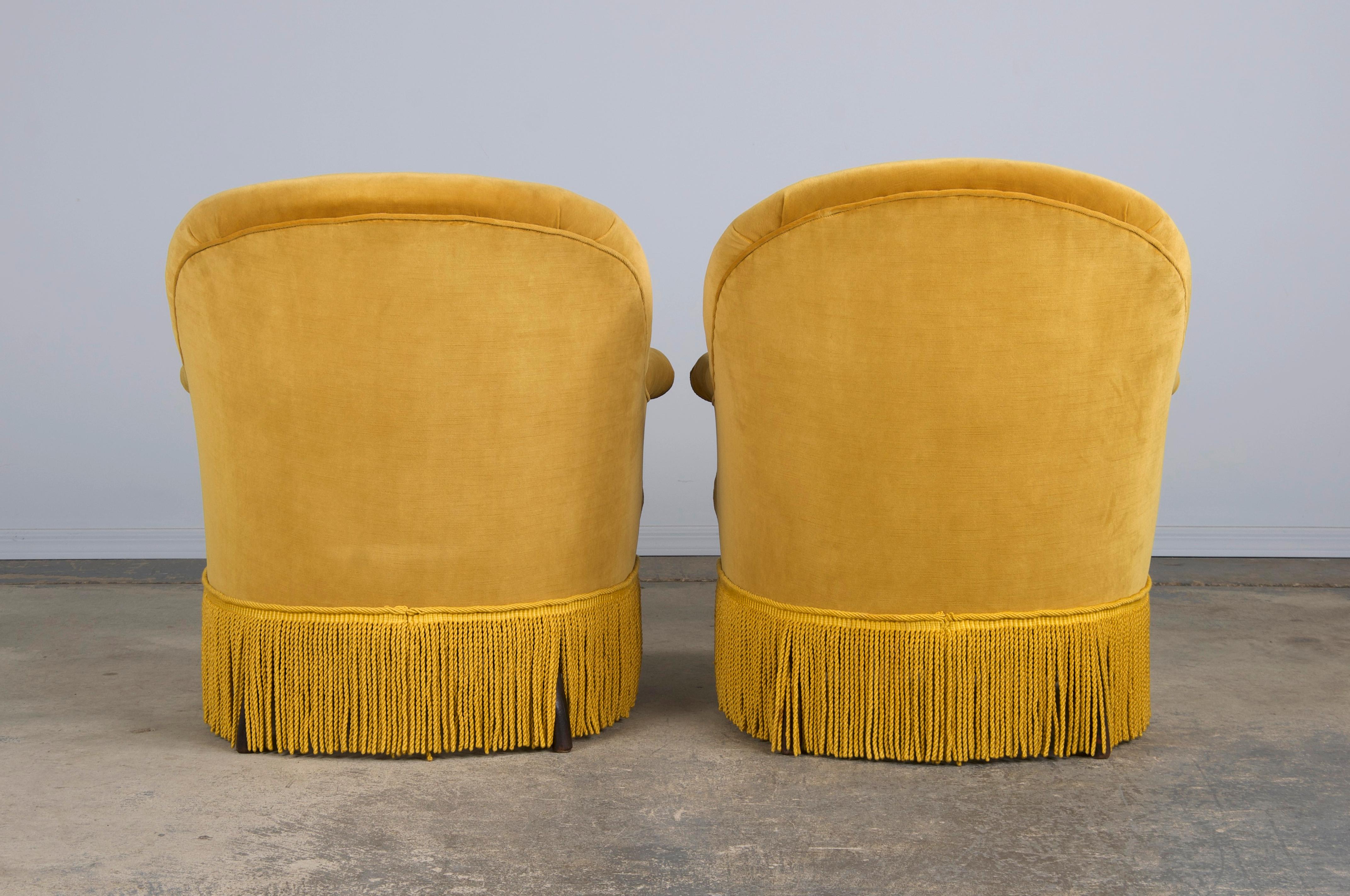 19th Century French Napoleon III Armchairs W/ Golden Yellow Velvet - A Pair 11