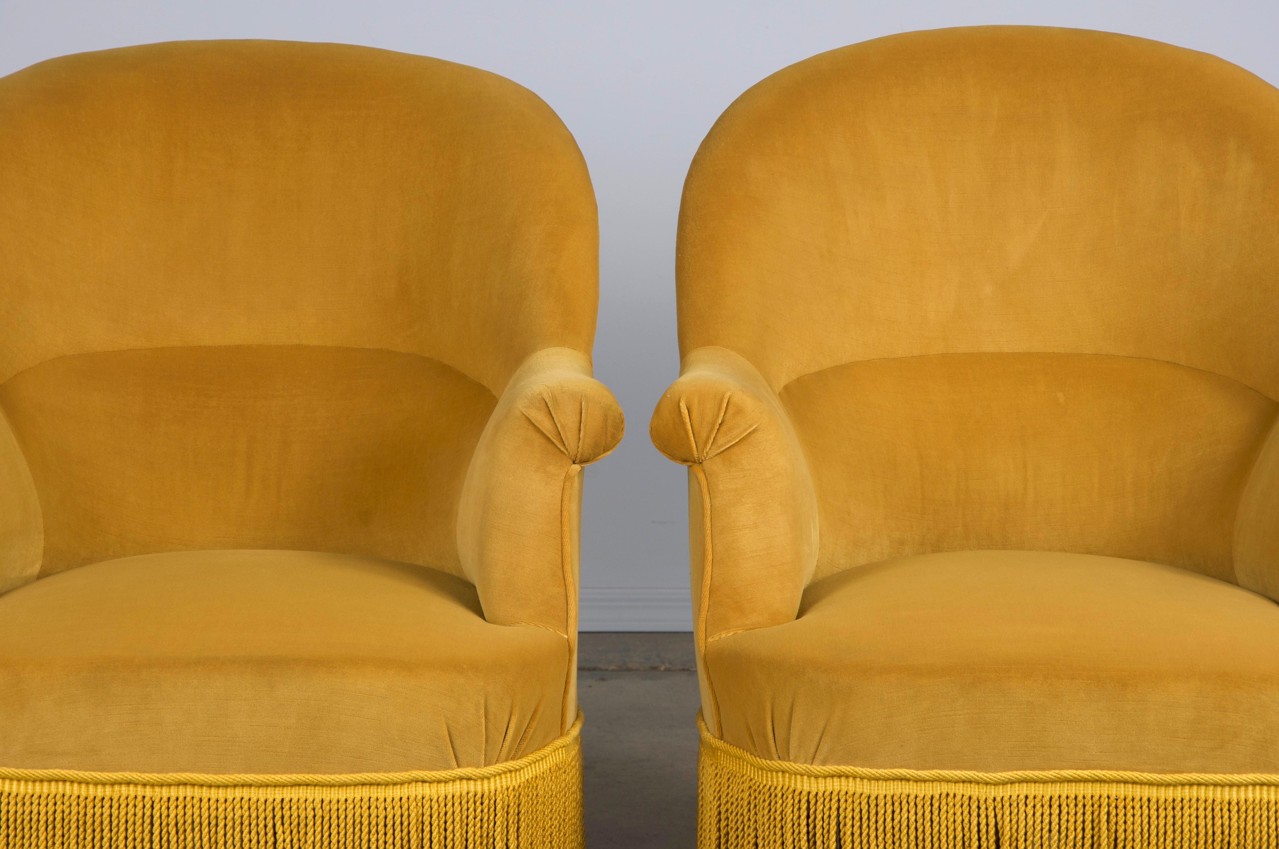 19th Century French Napoleon III Armchairs W/ Golden Yellow Velvet - A Pair In Good Condition In Astoria, NY