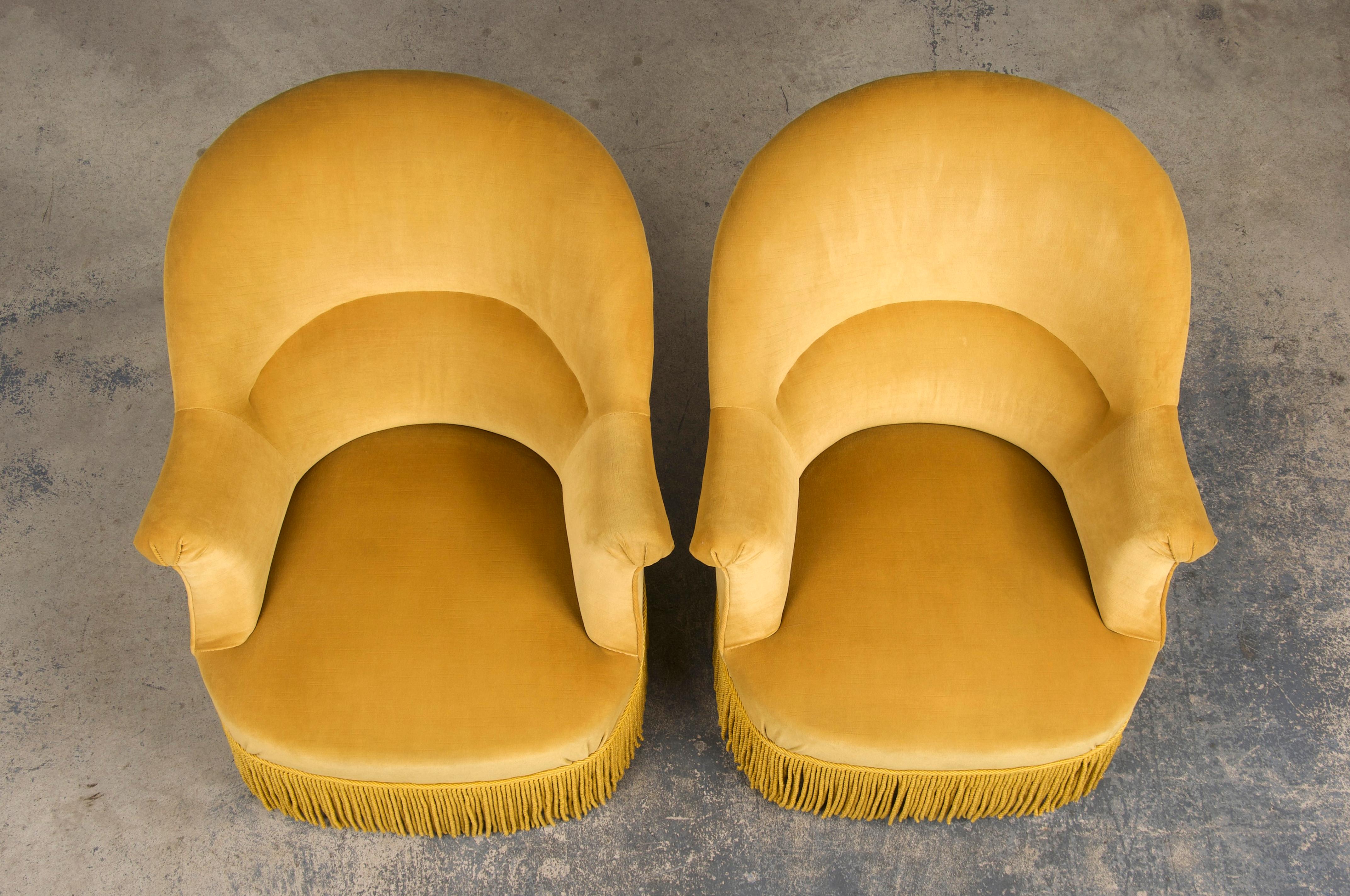 19th Century French Napoleon III Armchairs W/ Golden Yellow Velvet - A Pair 1