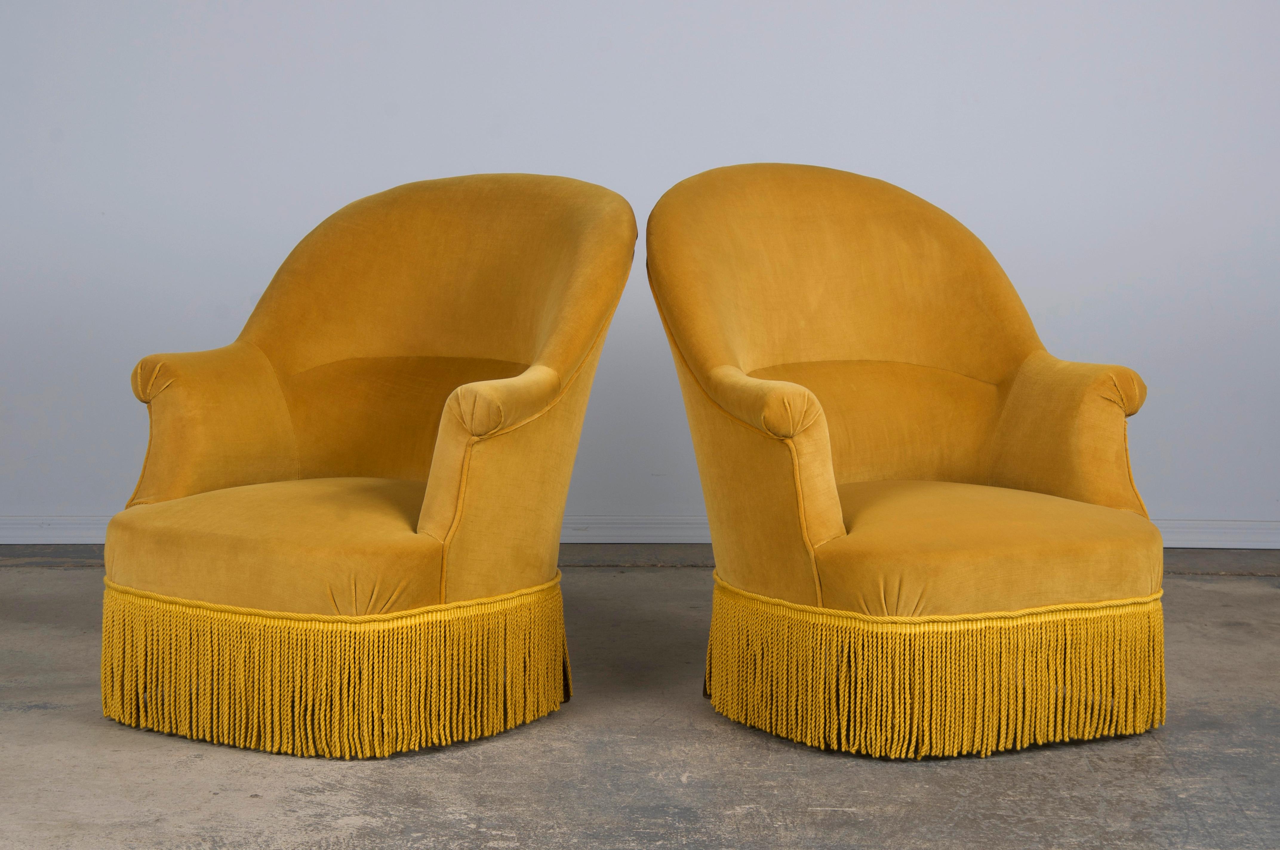 19th Century French Napoleon III Armchairs W/ Golden Yellow Velvet - A Pair 3