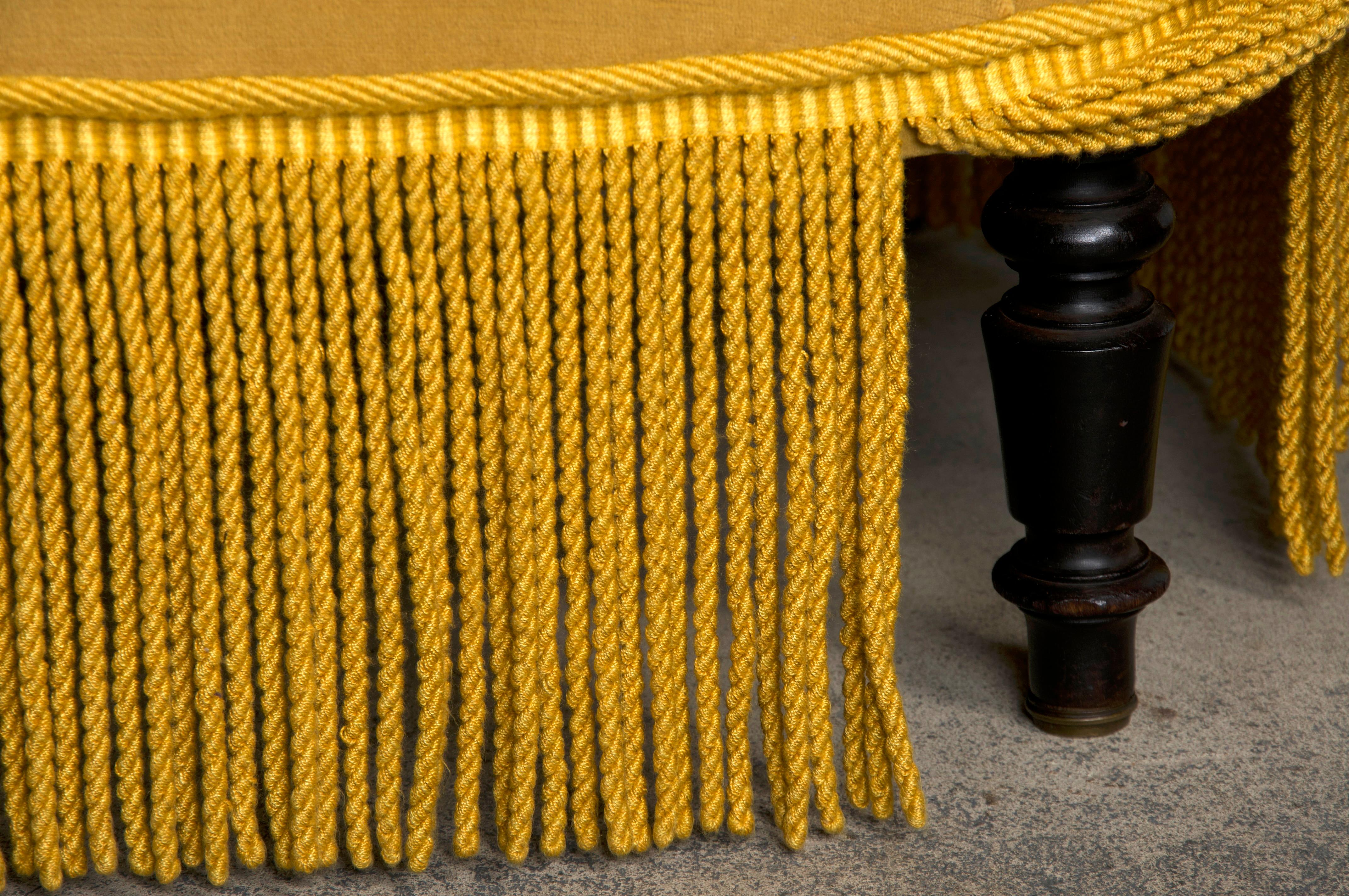 19th Century French Napoleon III Armchairs W/ Golden Yellow Velvet - A Pair 4