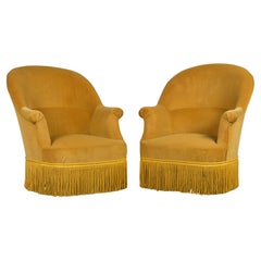 19th Century French Napoleon III Armchairs W/ Golden Yellow Velvet - A Pair