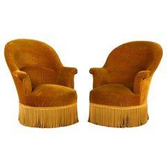 19th Century French Napoleon III Armchairs W/ Golden Yellow Velvet - a Pair