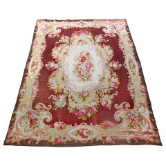 19th Century French Napoleon III Aubusson Rug in Clay, Blue, Green, and Pink