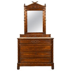 19th Century French Napoleon III Bamboo Dresser with Carrara Marble and Mirror