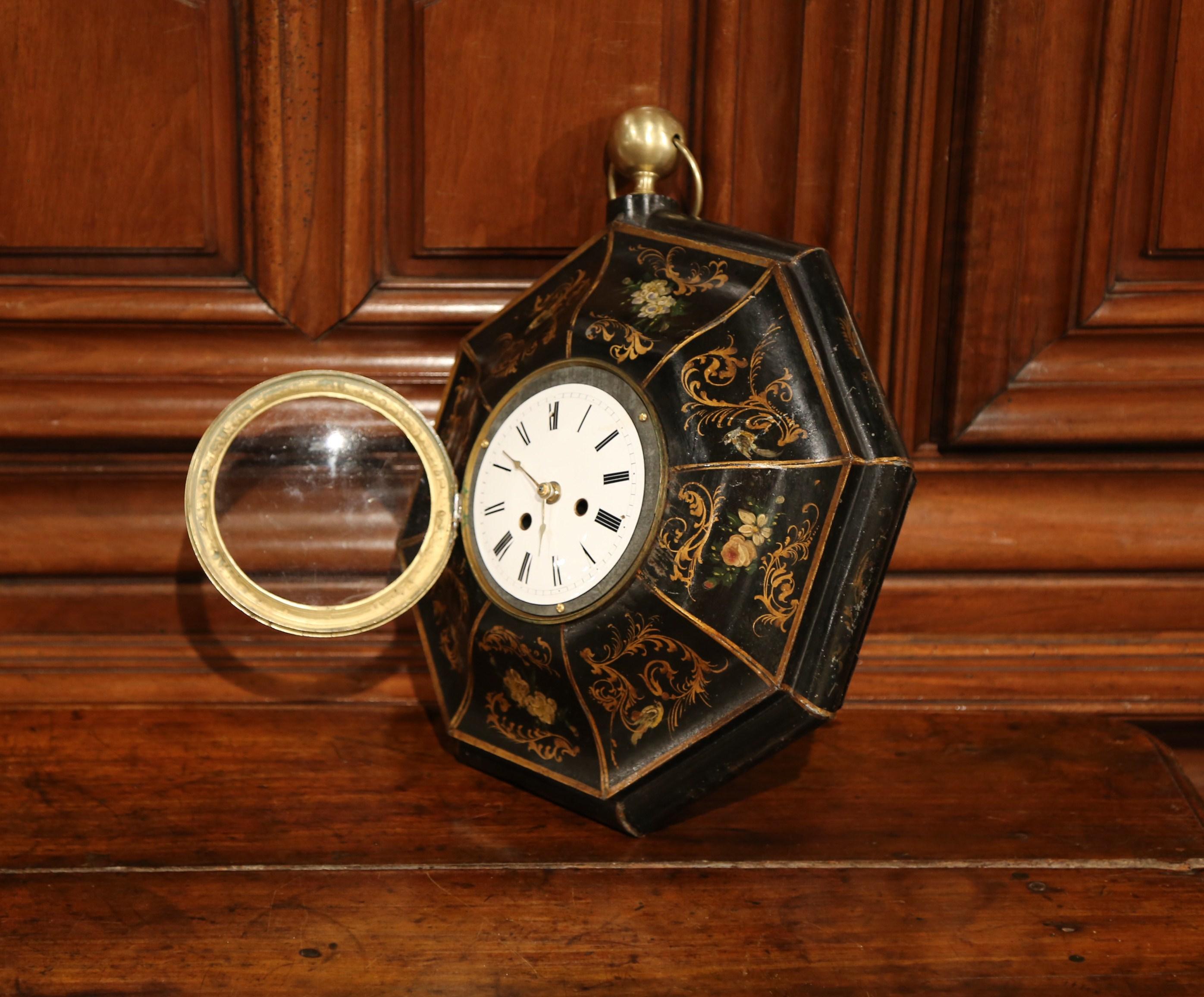 19th Century, French Napoleon III Black and Gilt Painted Tole Wall Clock 3