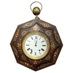 Antique 19th Century, French Napoleon III Black and Gilt Painted Tole Wall Clock