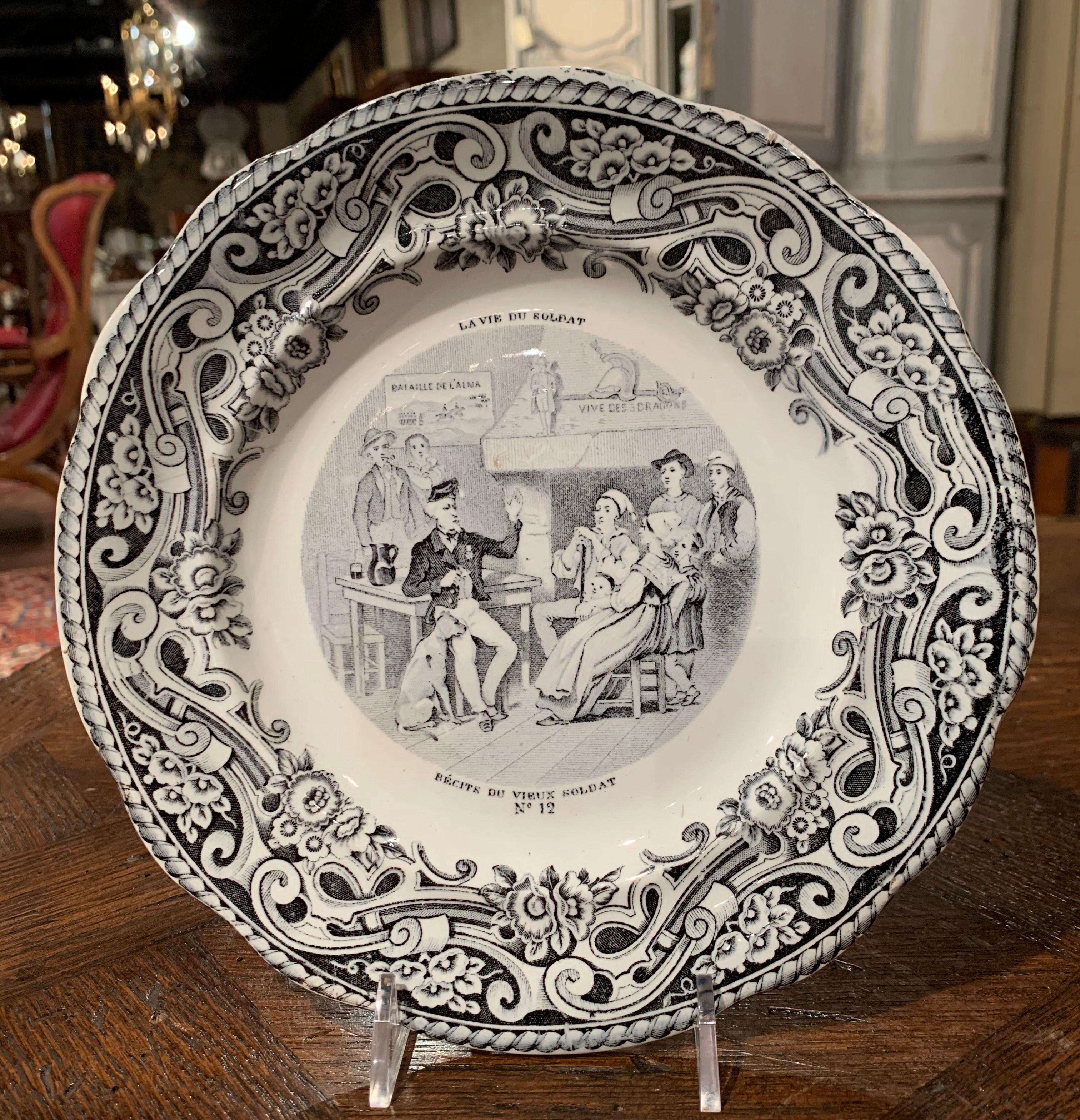 19th Century French Napoleon III Black and White Plates from Gien, Set of 8 3