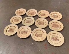 19th Century French Napoleon III Black & Beige Paris Monuments Plates, Set of 12