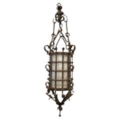 19th Century French Napoleon III Black Iron Antique Lantern