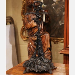 19th Century French Napoleon III Black Iron Umbrella Stand with Hunt Motifs