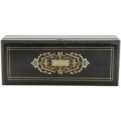 19th Century French Napoleon III Black Lacquer Box with Bronze Inlay