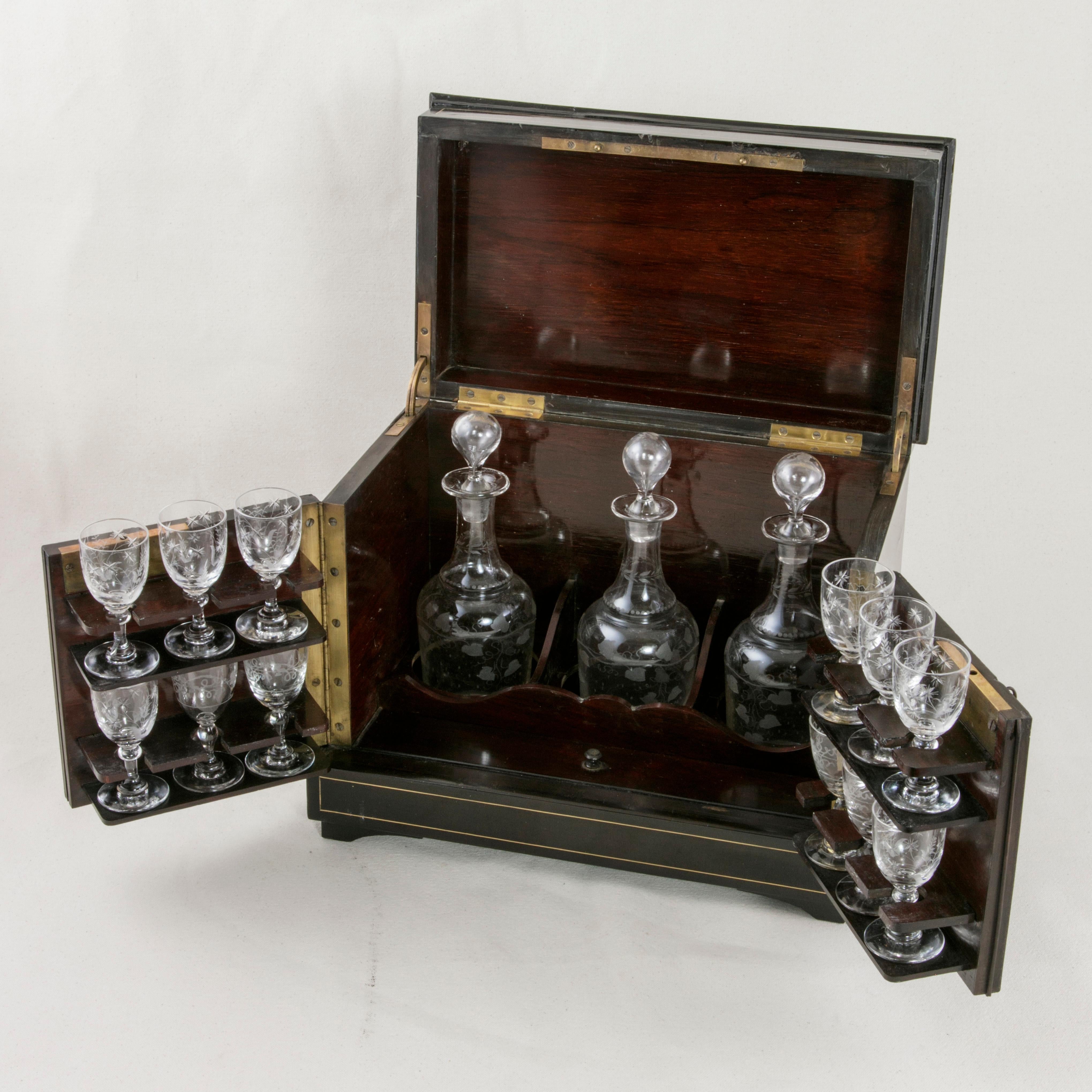 19th Century French Napoleon III Black Lacquer Cave a Liqueur or  Tantalus For Sale 7