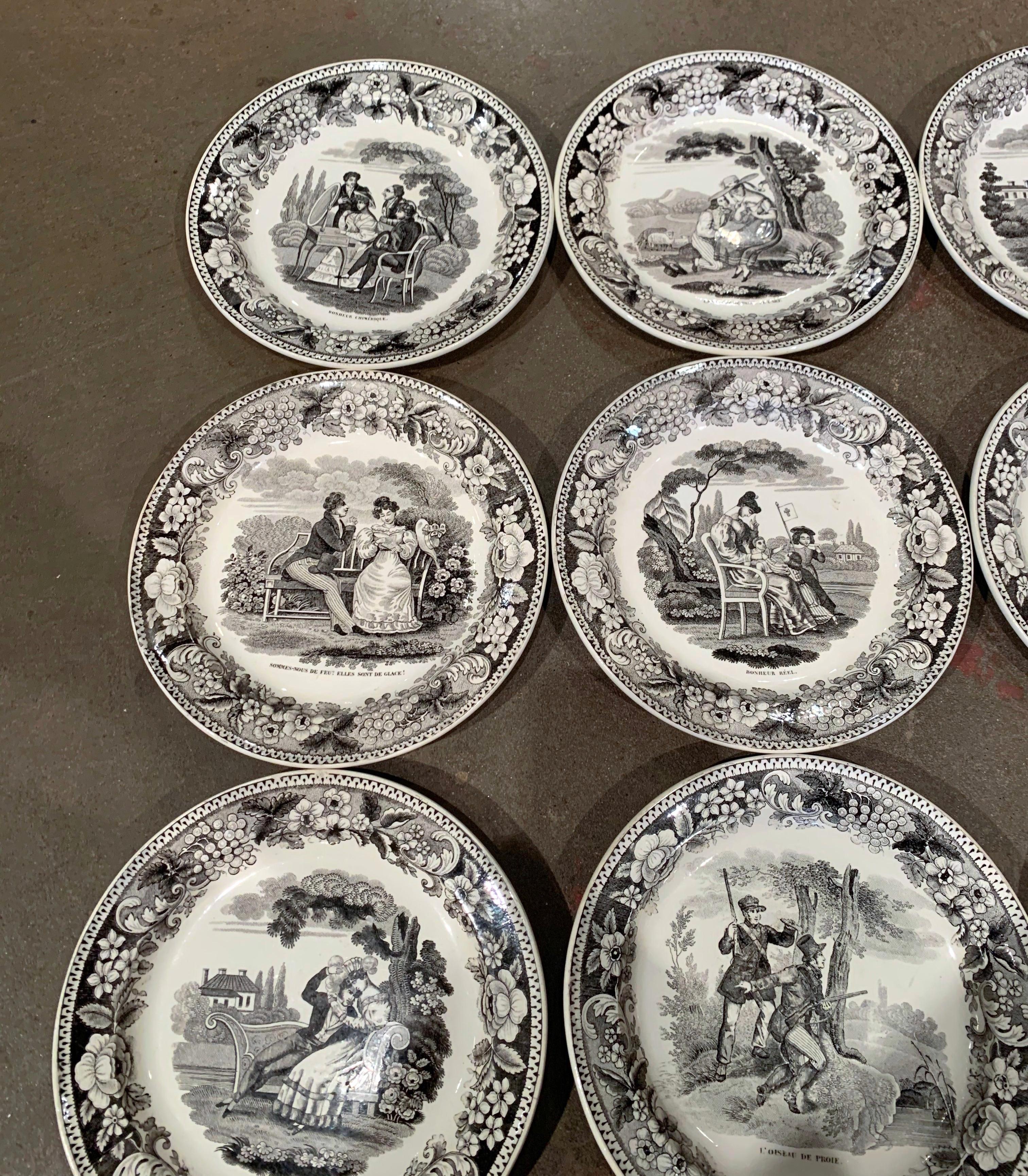 19th Century French Napoleon III Black and White Ceramic Plates, Set of 12 4