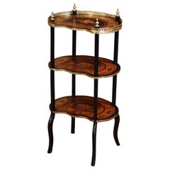 19th Century French Napoleon III Blackened Marquetry and Brass Étagère Table