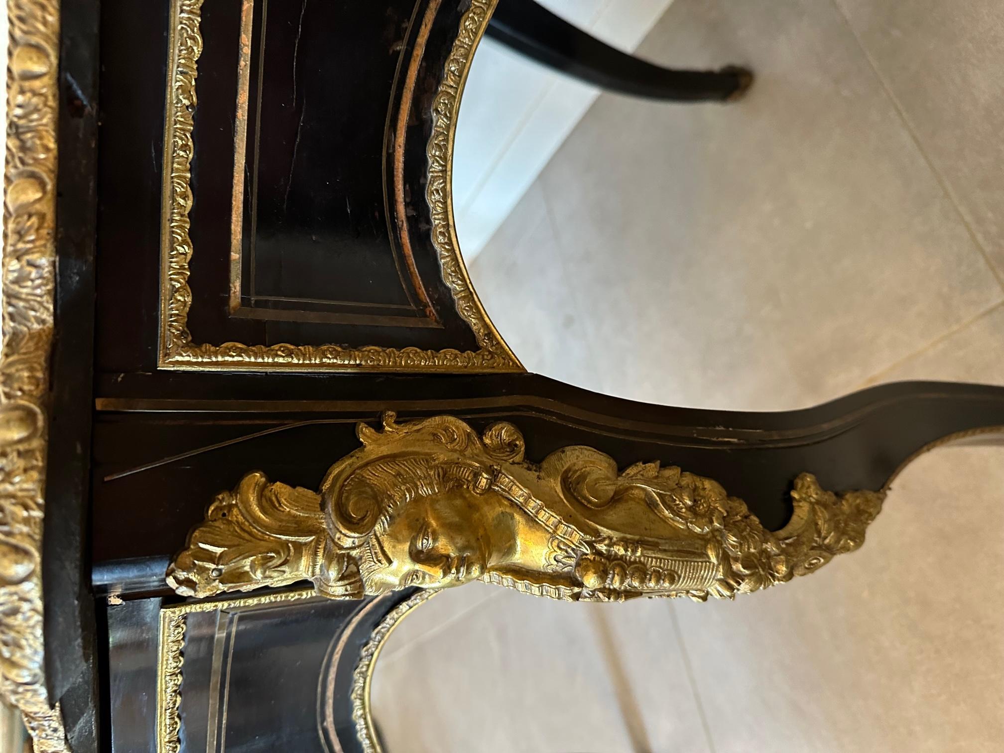 19th century French Napoleon III Blackened Pear and Bronze Desk 8