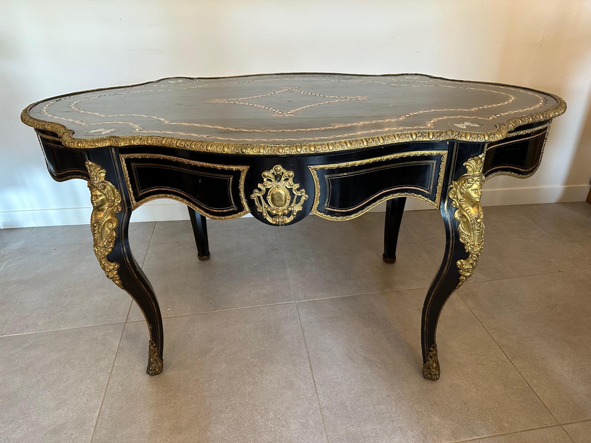 19th century French Napoleon III Blackened Pear and Bronze Desk 15