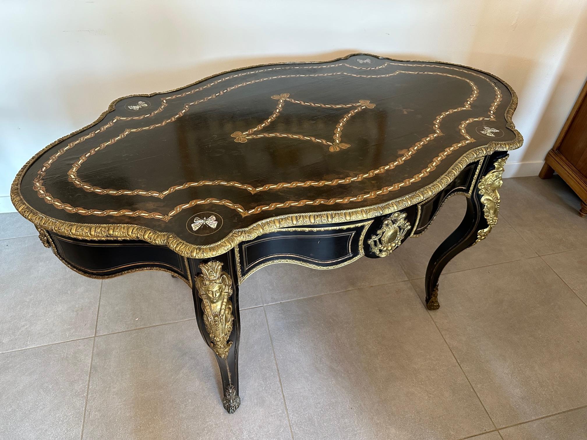Late 19th Century 19th century French Napoleon III Blackened Pear and Bronze Desk