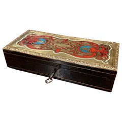 Antique 19th Century French Napoleon III Blackened Walnut and Brass Jewelry Box