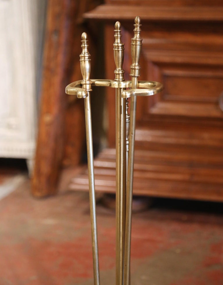 19th Century French Napoleon III Brass Fireplace Tool, Four Pieces Set