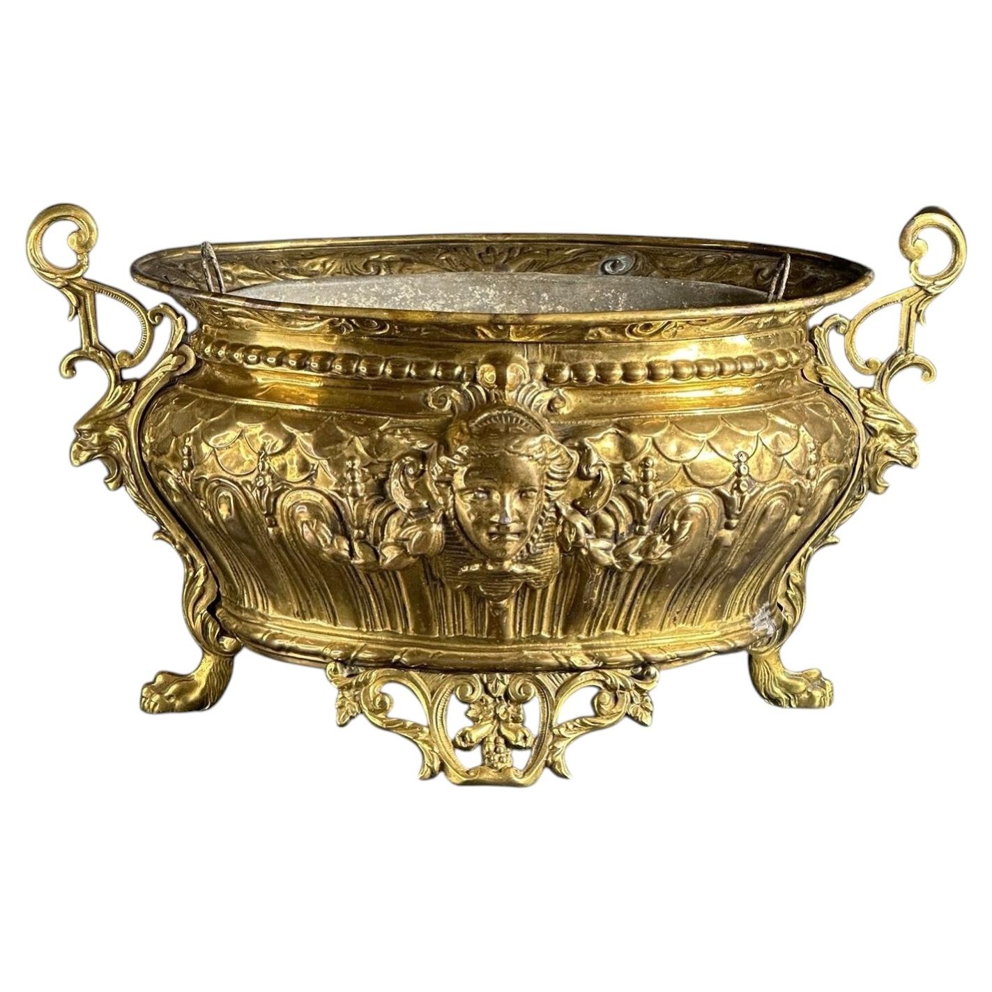 19th Century French Napoleon III Brass Jardinière / Champagne Cooler - 15.3 in