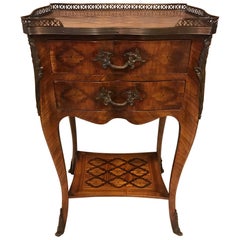 19th Century French Napoleon III Bronze and Marquetry Bedside Table, 1870s