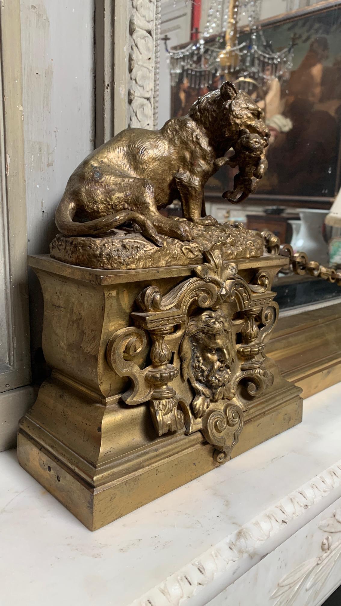 Bronze-Feuerwache mit Herkules und Löwenmotiv, 19. Jahrhundert, französische Napoleon III.-Periode  im Zustand „Gut“ im Angebot in Dallas, TX