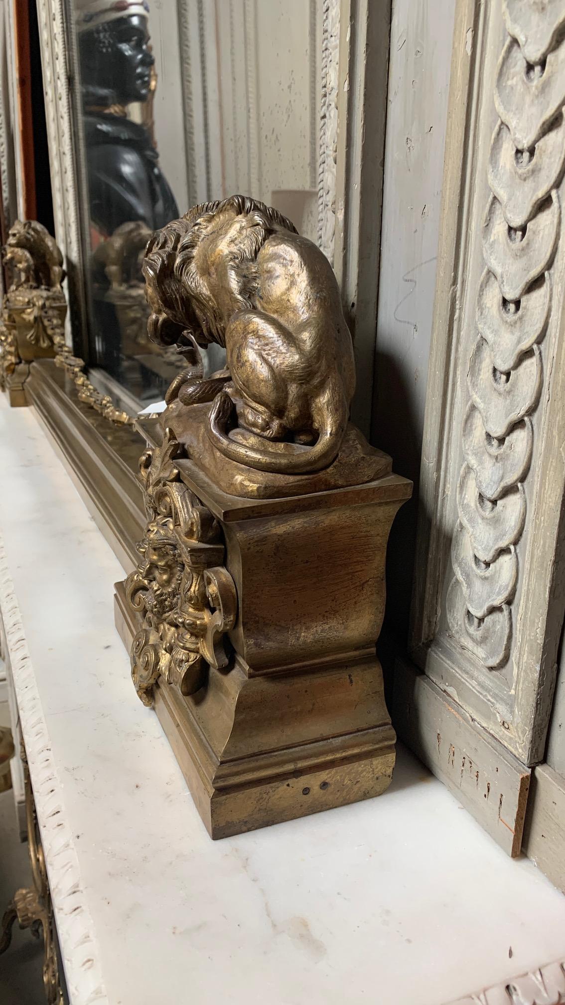 Bronze Pare-feu français du 19e siècle en bronze Napoléon III à motif d'Hercule et de Lion en vente