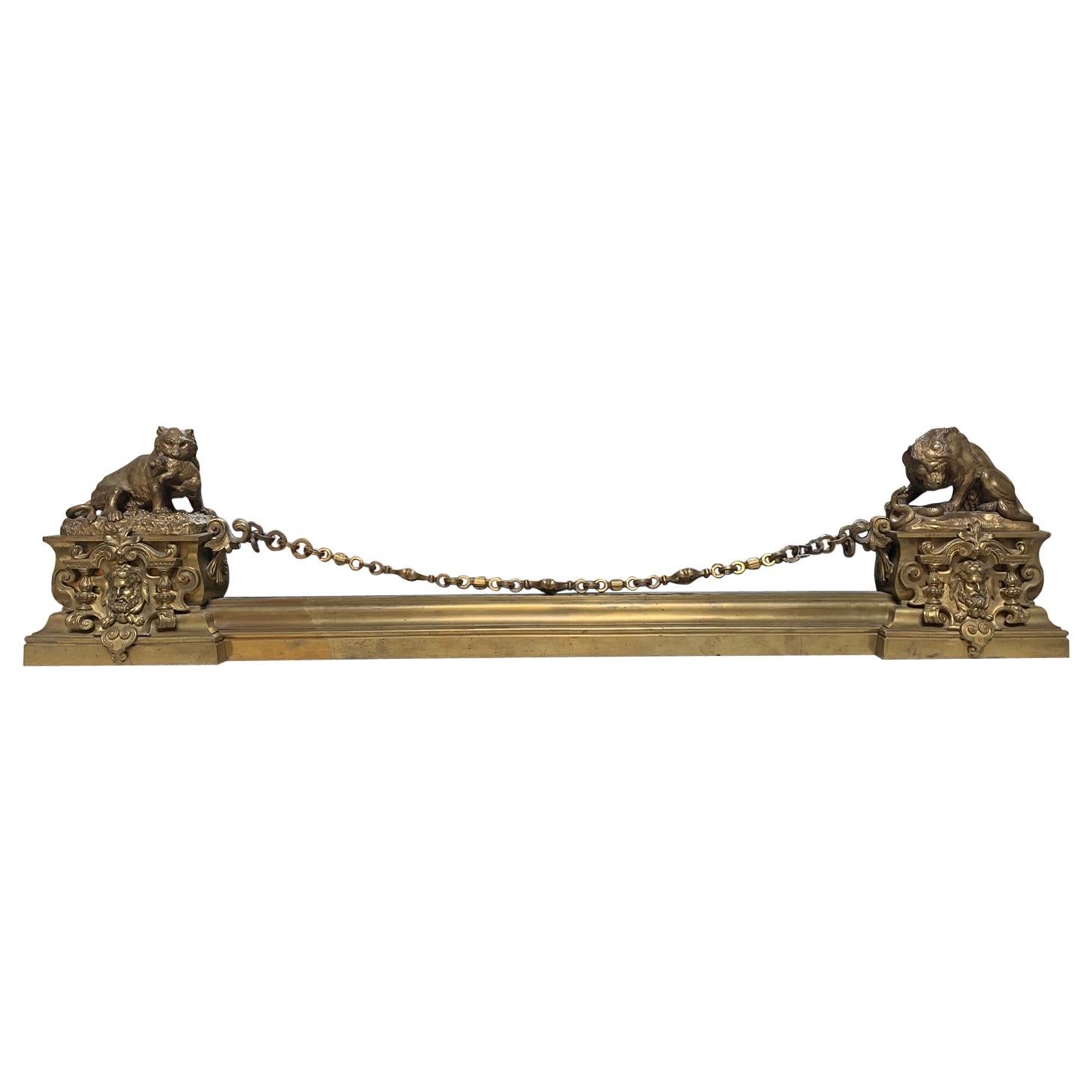 19th Century French Napoleon III Bronze Fireguard with Hercules and Lion Motif For Sale