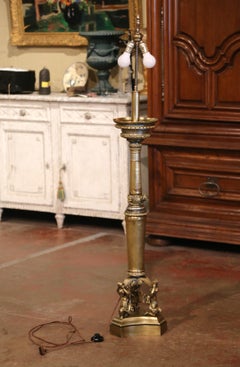 19th Century French Napoleon III Bronze Floor Lamp with Cherub and Floral Motifs
