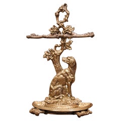 Antique 19th Century French Napoleon III Bronze Umbrella Stand with Dog Figure