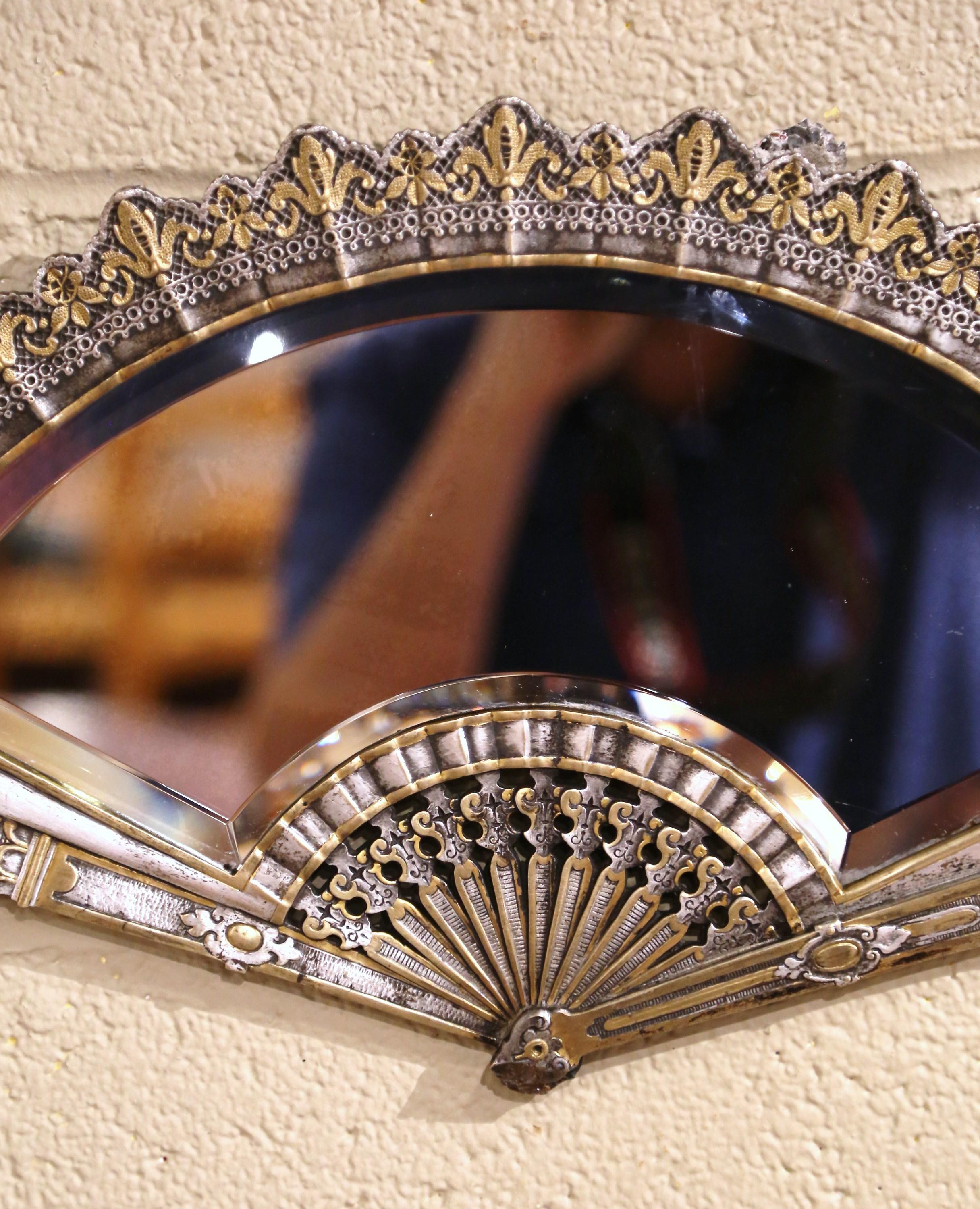 19th Century French Napoleon III Bronze Wall Fan Mirror with Beveled Glass For Sale 2
