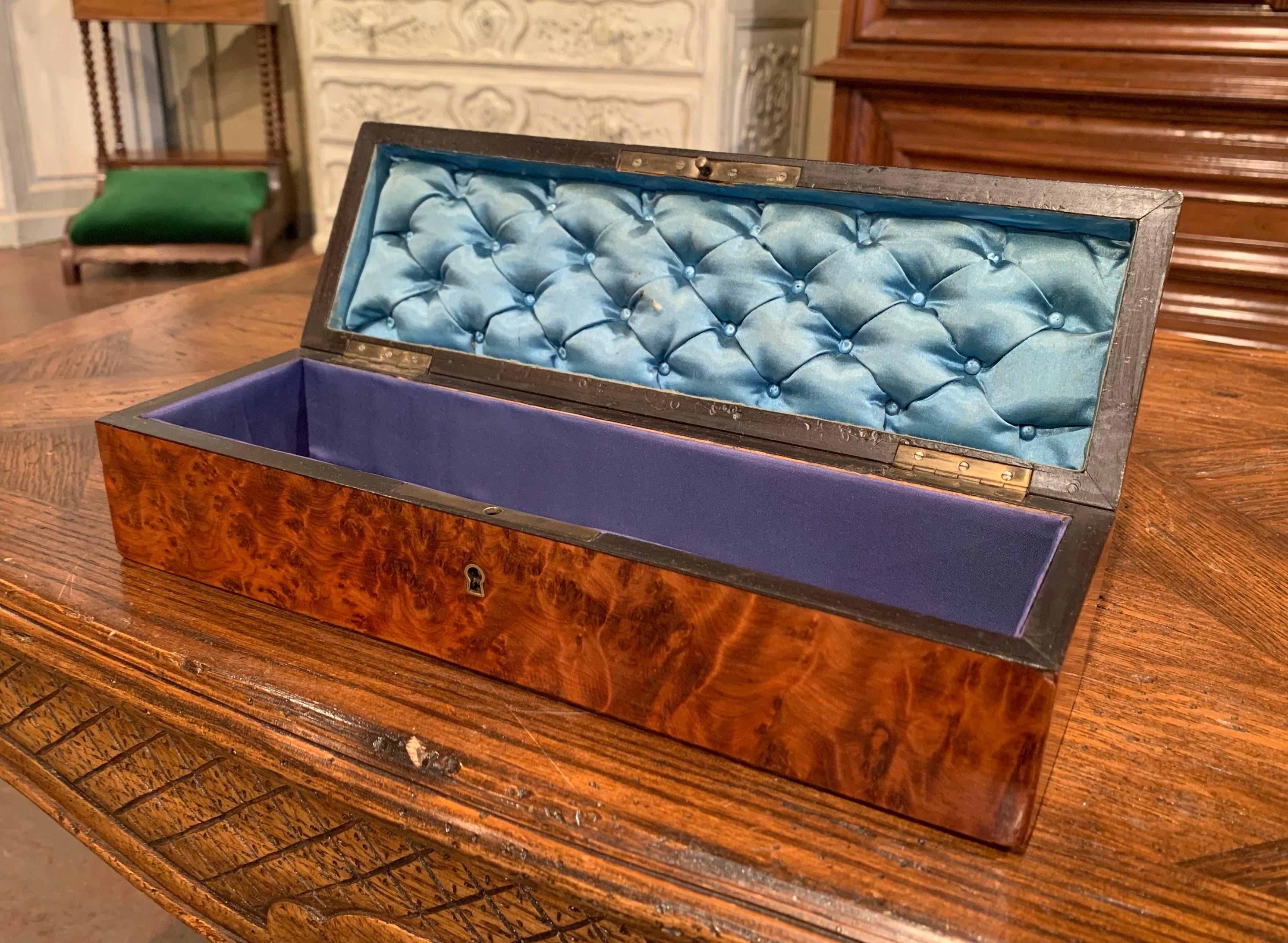 Hand-Crafted 19th Century French Napoleon III Burl Walnut and Brass Jewelry Box