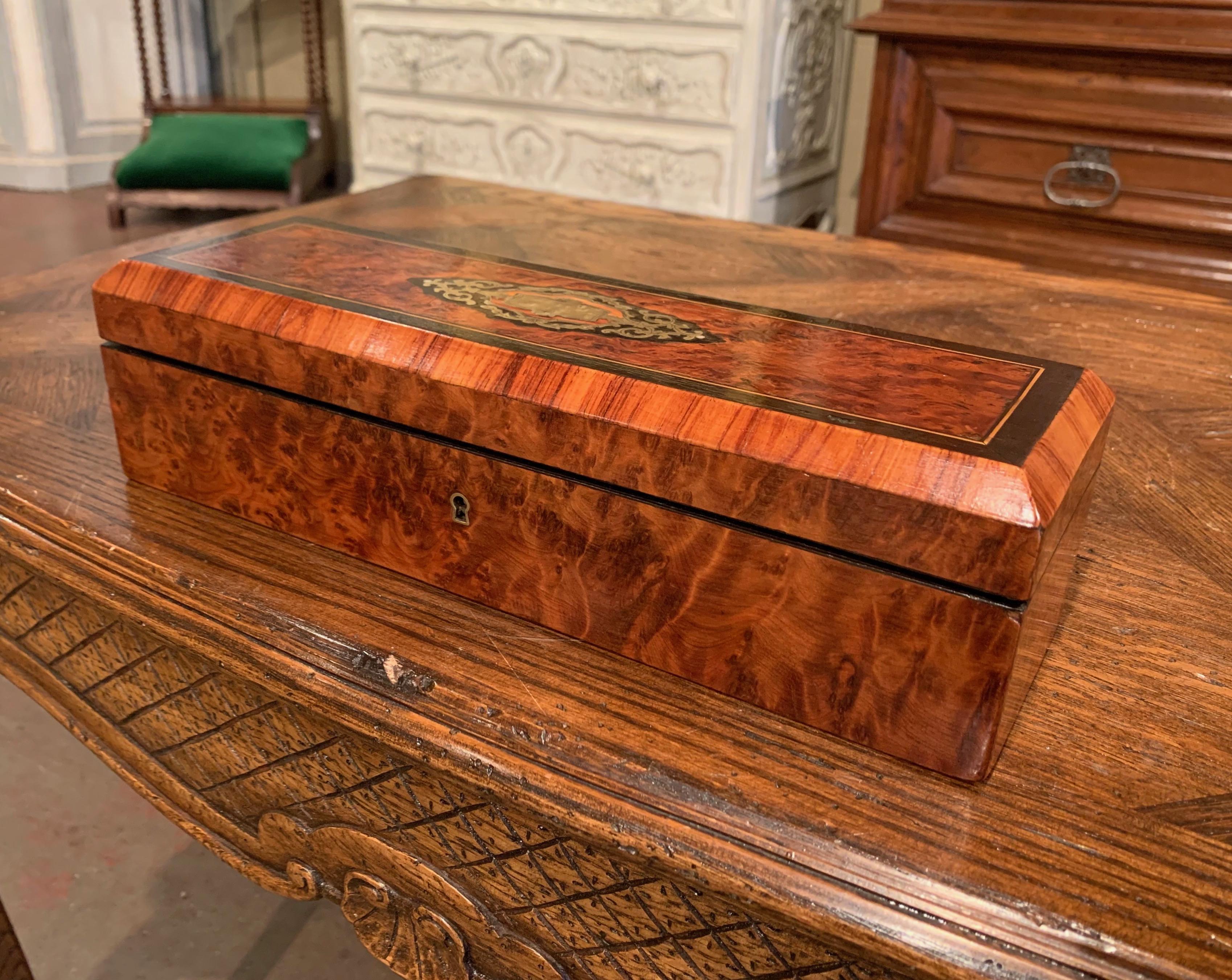 19th Century French Napoleon III Burl Walnut and Brass Jewelry Box In Excellent Condition In Dallas, TX
