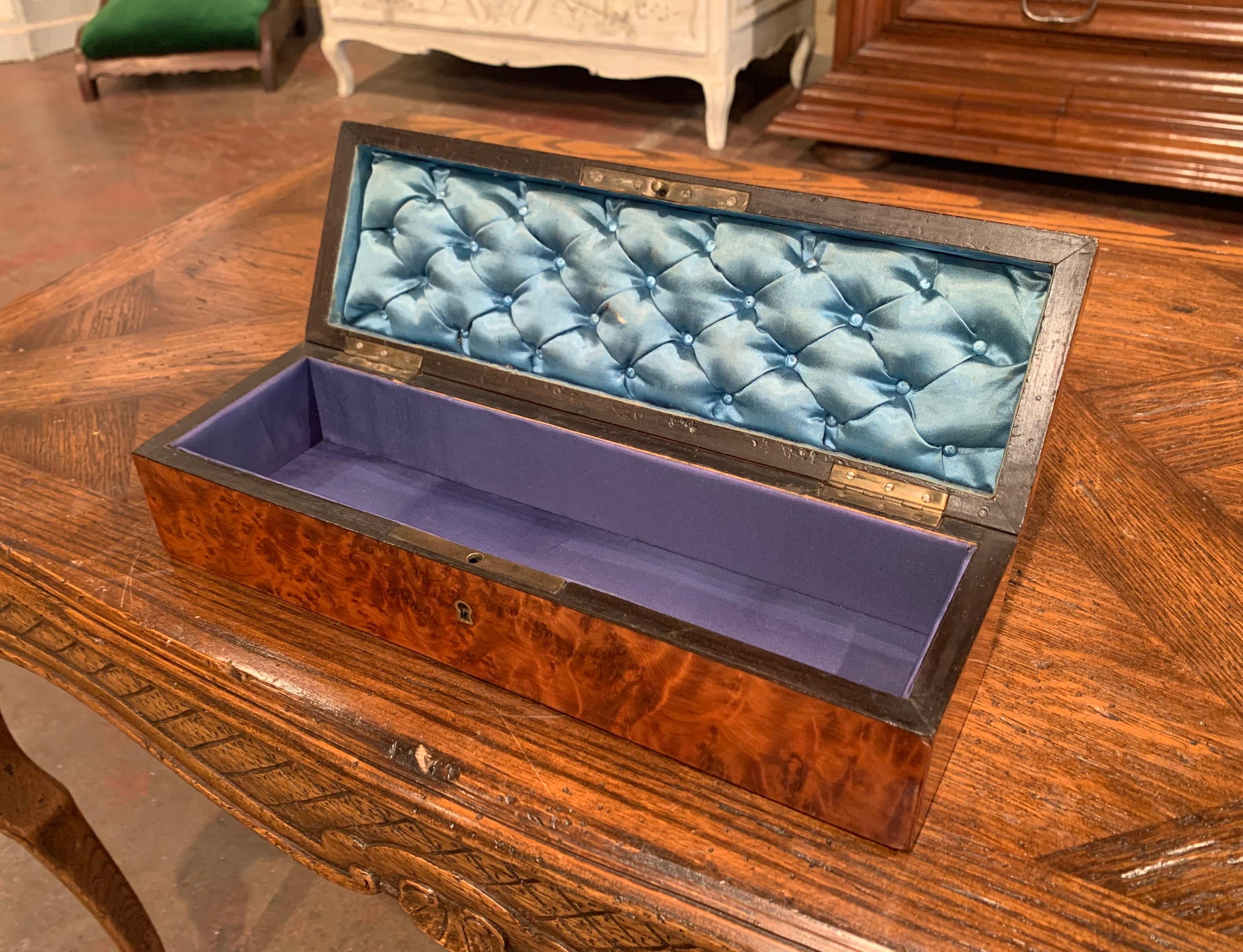 19th Century French Napoleon III Burl Walnut and Brass Jewelry Box 1