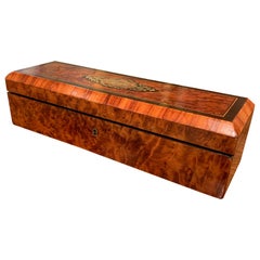 Antique 19th Century French Napoleon III Burl Walnut and Brass Jewelry Box