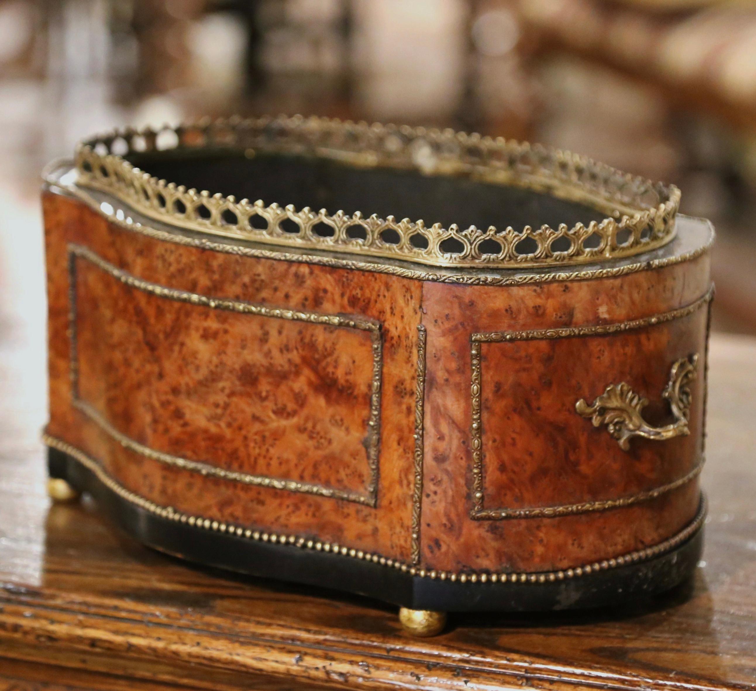 Parquetry 19th Century French Napoleon III Burl Walnut and Bronze Bombe Jardinière