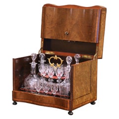 19th Century French Napoleon III Burl Walnut Inlaid Complete "Cave a Liqueur"