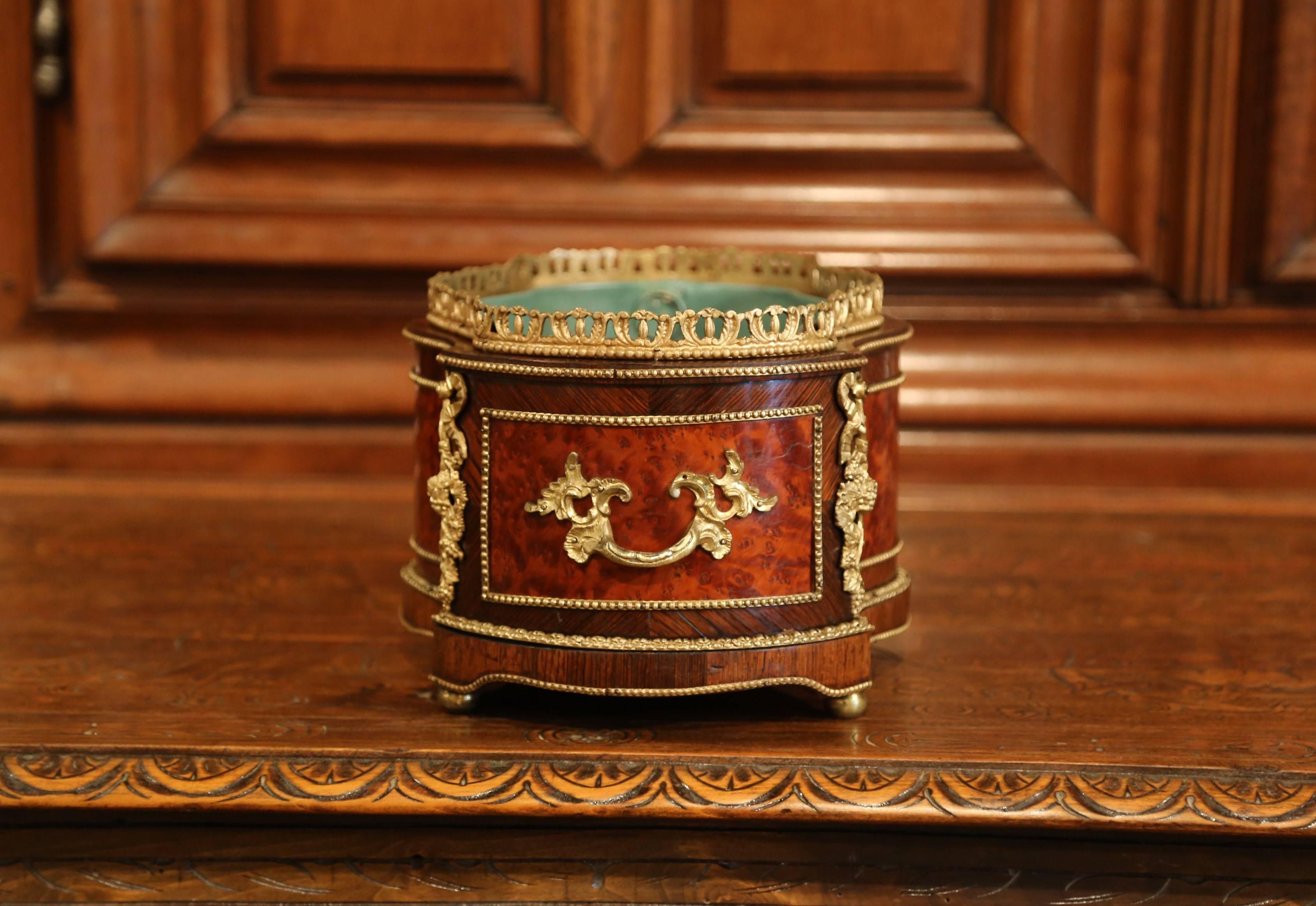 Hand-Carved 19th Century French Napoleon III Burl Walnut Jardinière with Bronze Mounts