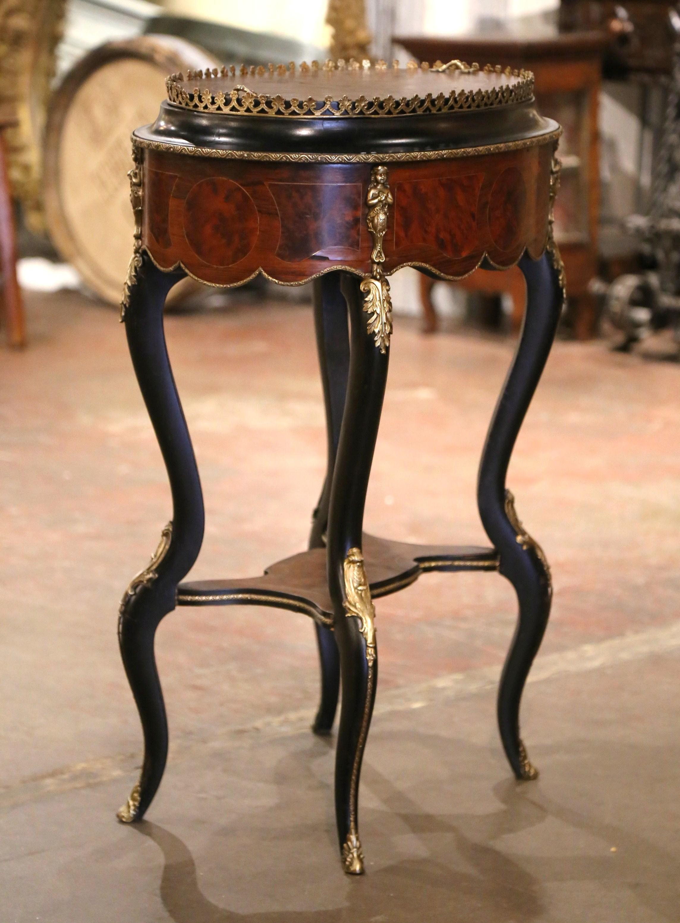 19th Century French Napoleon III Burl Walnut Marquetry and Bronze Plant Stand  For Sale 7