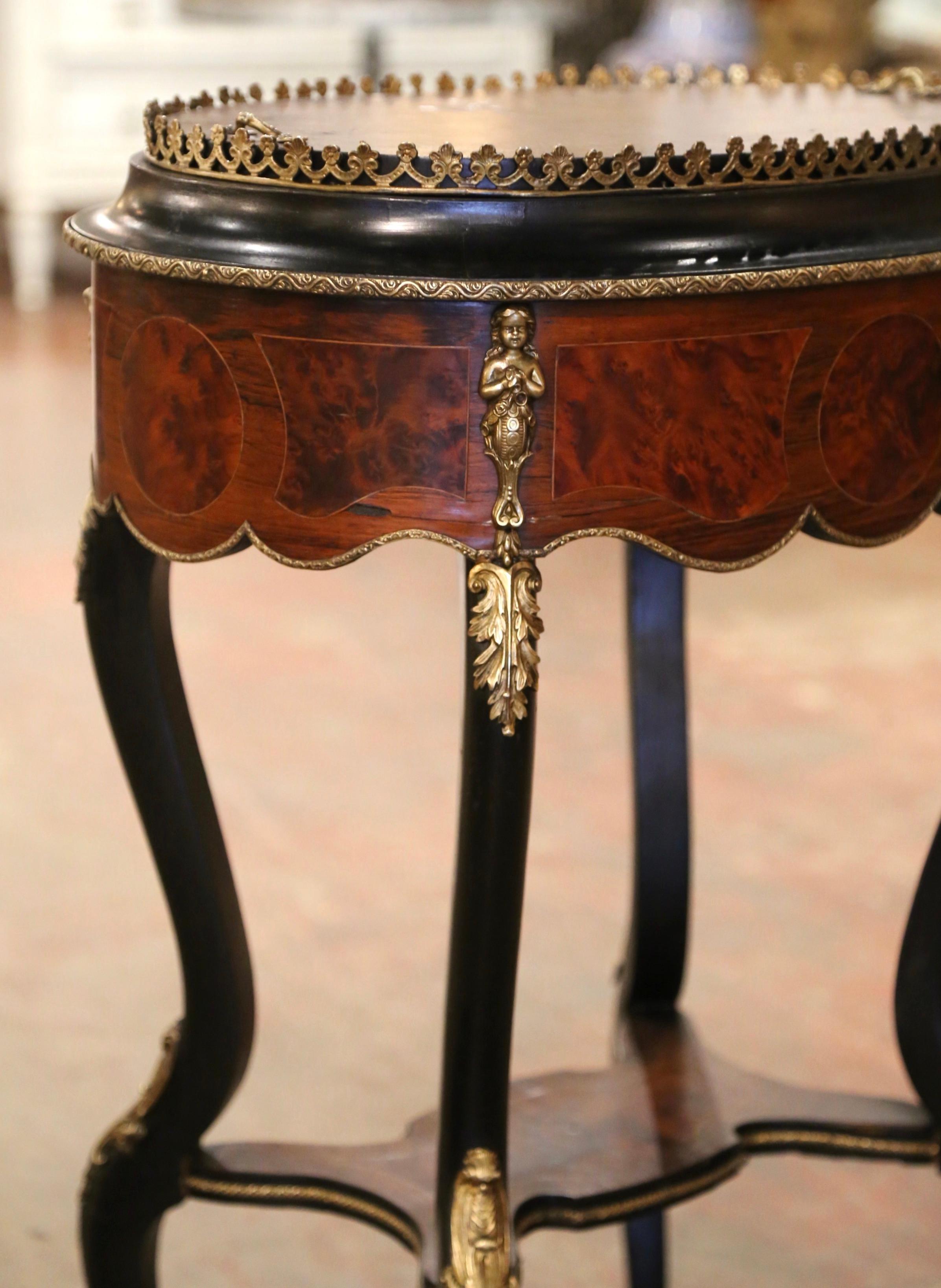 19th Century French Napoleon III Burl Walnut Marquetry and Bronze Plant Stand  For Sale 8