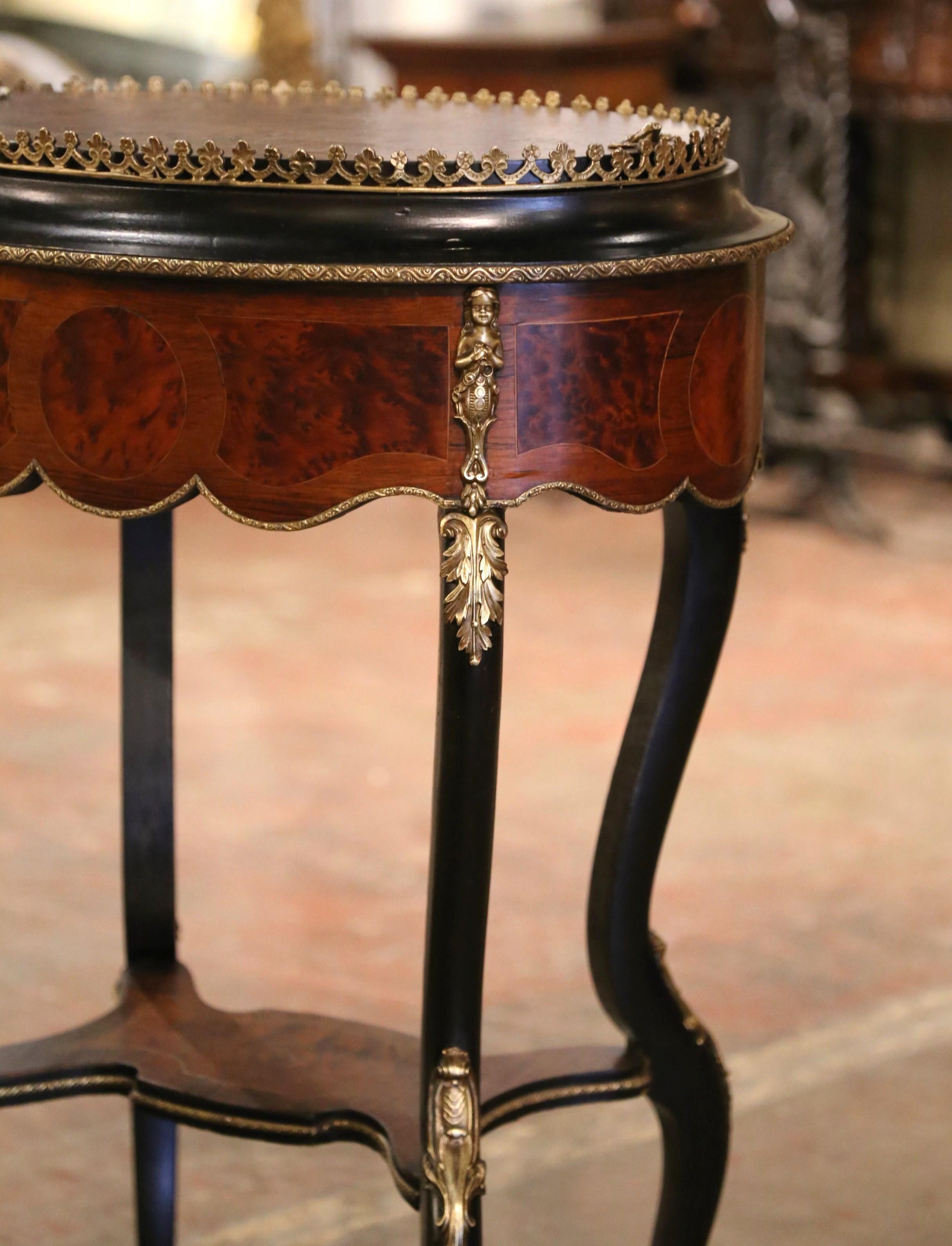 Hand-Carved 19th Century French Napoleon III Burl Walnut Marquetry and Bronze Plant Stand  For Sale