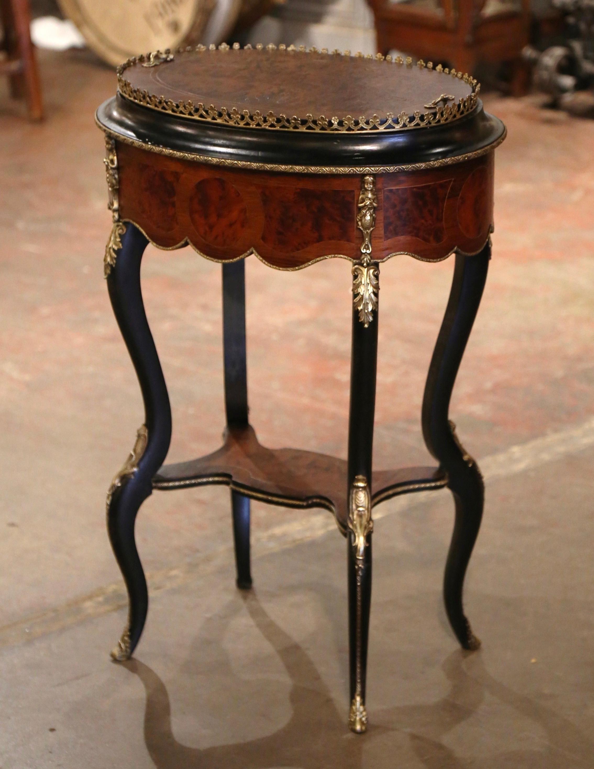 19th Century French Napoleon III Burl Walnut Marquetry and Bronze Plant Stand  For Sale 1